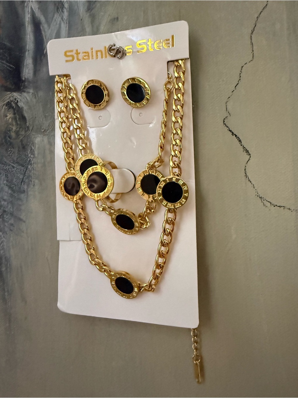 Gold & Black Stainless Steel Necklace, bracelet , Ring and Earring Set